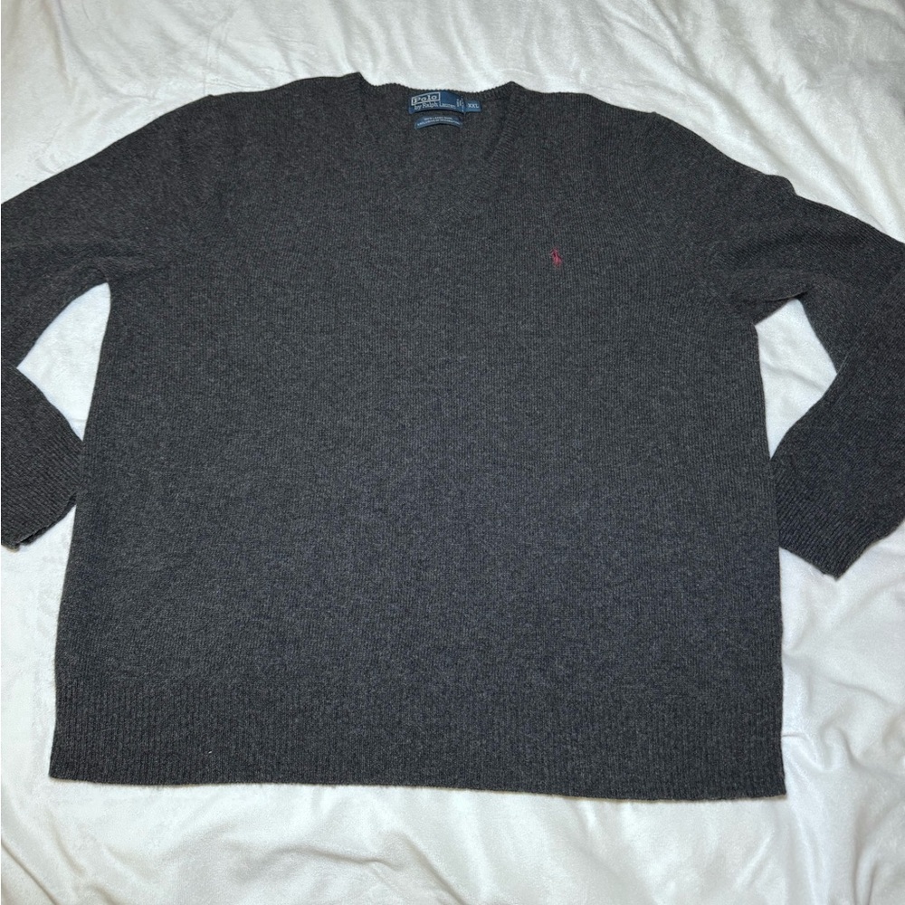 Polo Ralph Lauren men’s size XXL sweater 100% lambswool gray logo pullover Vneck